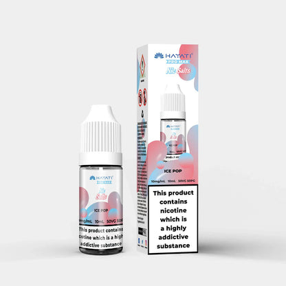 Hayati Nic Salts 10ml e-liquid bottle and packaging in Ice Pop flavor with 10mg nicotine strength and 50/50 PG VG ratio