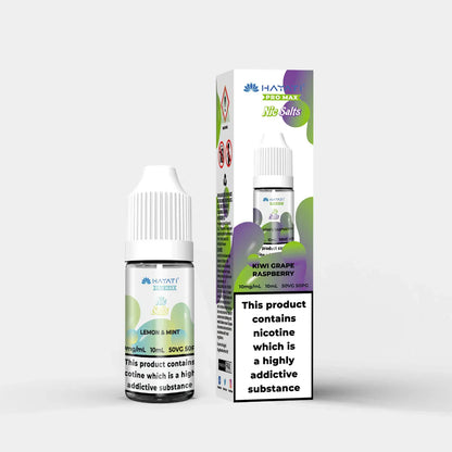 Hayati Nic Salts 10ml e-liquid bottle and box with lemon and mint flavor and nicotine strength label