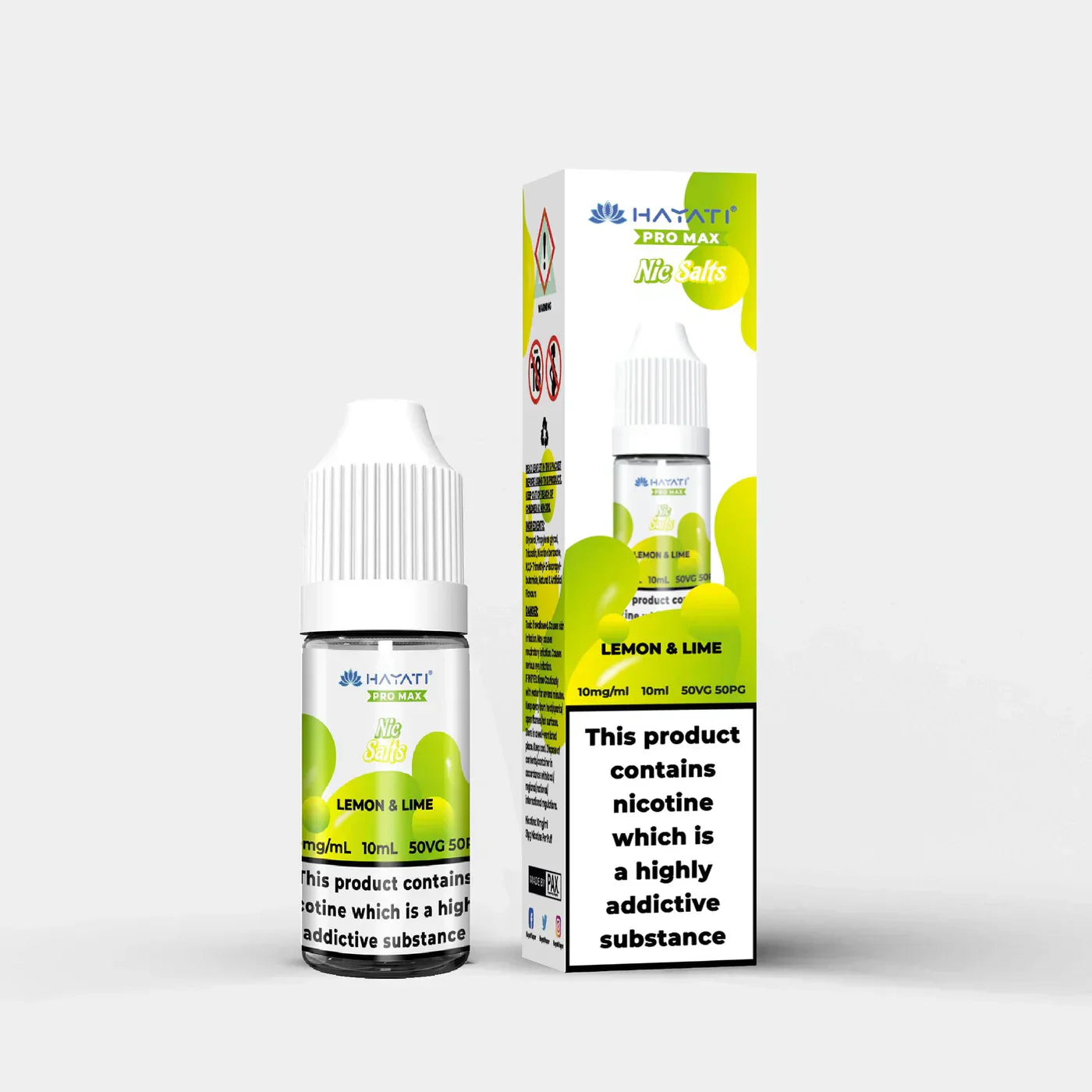 Hayati Nic Salts 10ml Lemon & Lime nicotine salt e-liquid with 10mg strength and 50:50 PG VG ratio