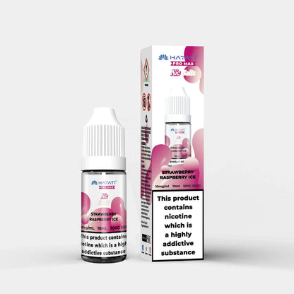 Hayati Nic Salts Strawberry Raspberry Ice 10ml e-liquid bottle and box with nicotine warning label