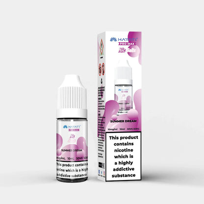 Hayati Nic Salts 10ml e-liquid bottle and box with Summer Dream flavor and 10mg nicotine strength