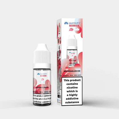 Hayati Nic Salts 10ml bottle and box with Watermelon Ice flavor and nicotine warning label