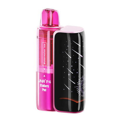 JNR P4 Stellarc 100K vape kit with refillable pod and curved display in pink and black design