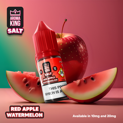 Aroma King Nic Salts 10ml e-liquid bottle with red apple and watermelon flavor, 20mg nicotine strength, 50/50 VG/PG ratio.