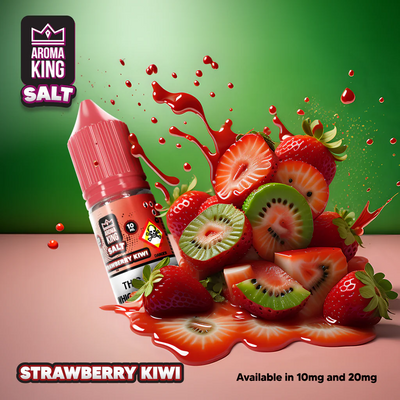 Aroma King Nic Salts 10ml e-liquid with strawberry kiwi flavor, 20mg nicotine strength, 50/50 VG/PG ratio, designed for pod kits and refillable tanks.