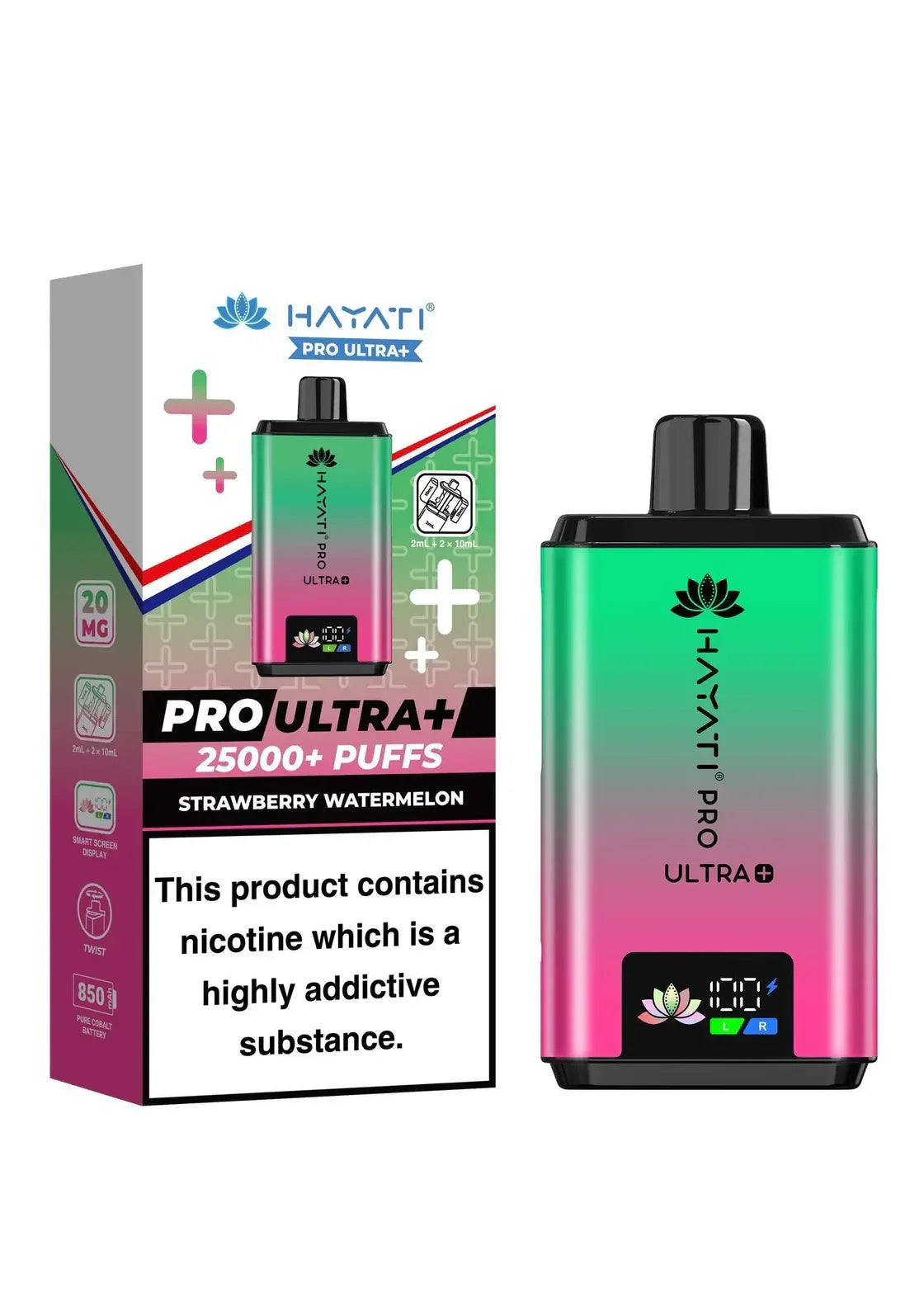 Hayati Pro Ultra Plus 25000 puffs reusable vape kit pack of 5 with duo tank and smart battery display