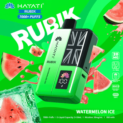 Hayati Pro Ultra+ 7000+ puffs reusable vape kit with single flavor watermelon ice system and smart battery display