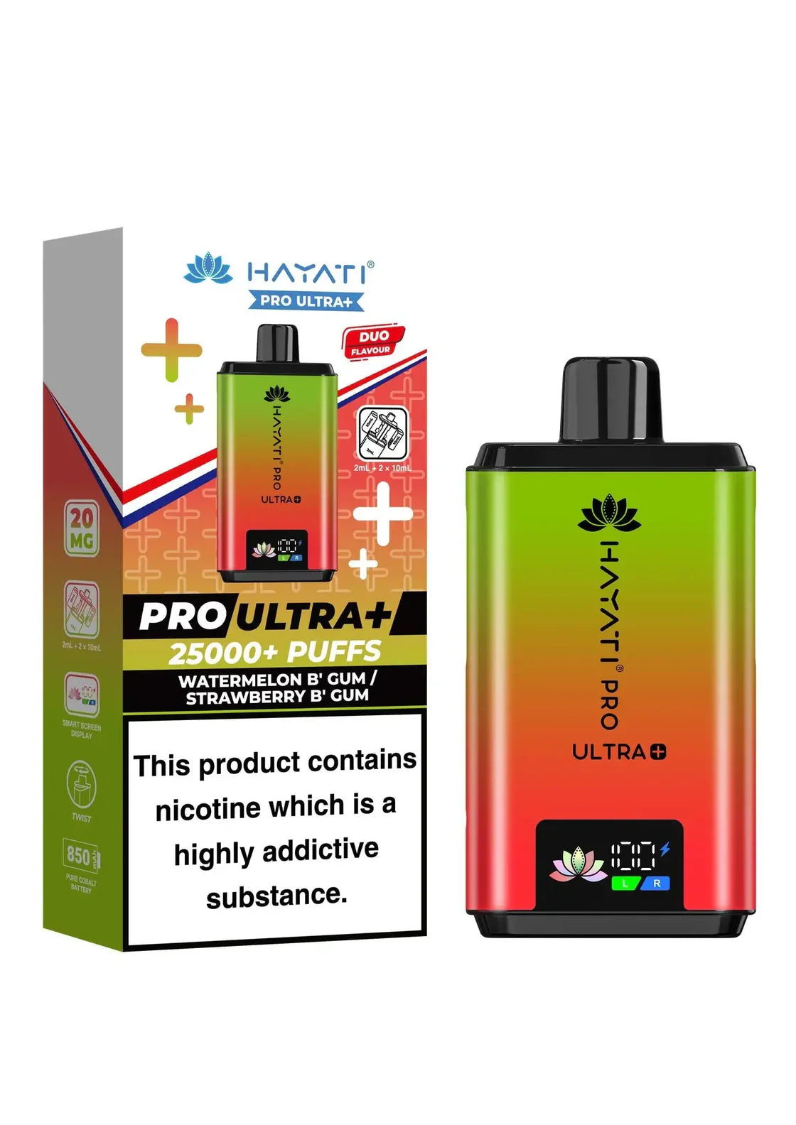 Hayati Pro Ultra Plus 25000 vape kit pack of 5 with dual tank and smart battery display