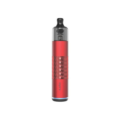 Red Aspire Flexus Stik compact vaping device with textured grip and clear mouthpiece