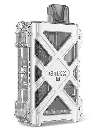 Aspire Gotek X II pod system kit in silver with transparent body and ergonomic design