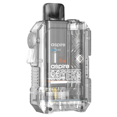 Aspire Gotek X transparent pod kit with 650mAh battery and 0.8 ohm mesh coil for MTL and RDTL vaping