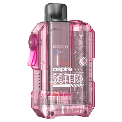 Aspire Gotek X pink translucent pod kit with 0.8 ohm mesh coil and built-in 650mAh battery