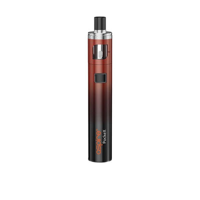 Aspire PockeX Kit Anniversary Edition compact vape device with 0.6Ω coil and 1500mAh battery in red-black gradient finish