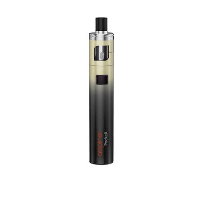 Aspire PockeX Kit Anniversary Edition sub-ohm vape device with 0.6Ω coil and 1500mAh battery in black and gold gradient