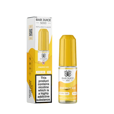 Bar Juice 5000 Energy Ice 10ml nic salt e-liquid bottle and packaging with nicotine warning label