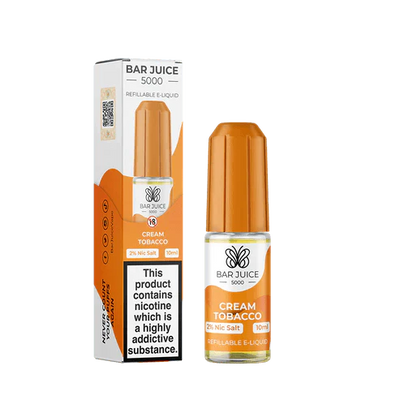 Bar Juice 5000 10ml Cream Tobacco nic salt e-liquid bottle and box with 2% nicotine refillable vape juice pack of 10