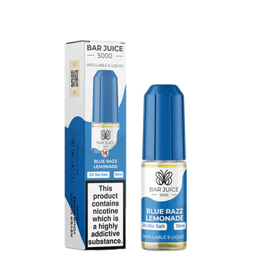 Bar Juice 5000 Blue Razz Lemonade 10ml nic salt e-liquid pack with 2% nicotine content and refillable bottle