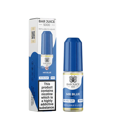 Bar Juice 5000 10ml Nic Salt E-Liquid MR Blue flavor pack of 10 with 2% nicotine salt and 50/50 PG/VG ratio