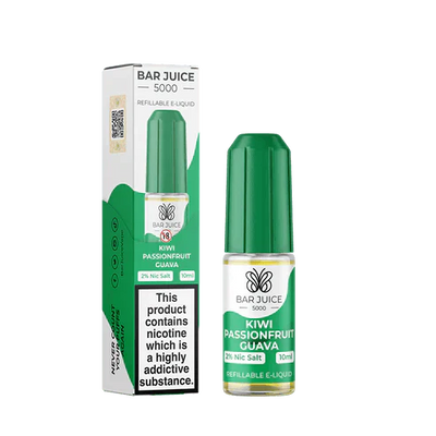 Bar Juice 5000 10ml Nic Salt E-Liquid Kiwi Passionfruit Guava flavor pack of 10 with 2% nicotine salt refillable vape juice