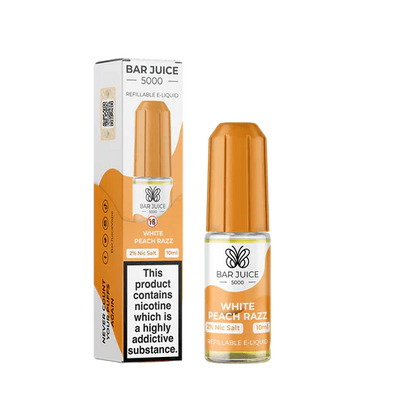 Bar Juice 5000 White Peach Razz 10ml nicotine salt e-liquid pack of 10 with 2% nicotine and refillable design