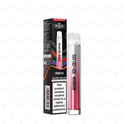 SKE Crystal Bar 600 Pro rechargeable vape kit with prefilled Berry Ice pod and 400mAh battery, 600 puffs, mesh coil, USB-C charging