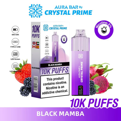 Crystal Prime 10000 Puffs reusable vape Black Mamba flavor with 650mAh battery and LED display