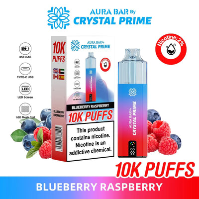 Crystal Prime 10000 Puffs reusable vape Blueberry Raspberry flavor with 650mAh battery and LED display