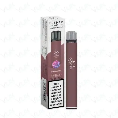 Elfbar 600 Prefilled Pod Kit reusable vape device with 500mAh battery and 2ml cherry cola nicotine salt pod