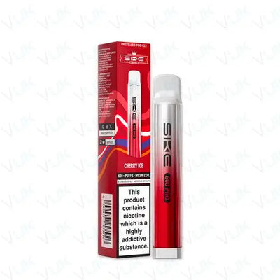 SKE Crystal Bar 600 Pro rechargeable prefilled vape kit with Cherry Ice flavor and 400mAh battery pack of 10