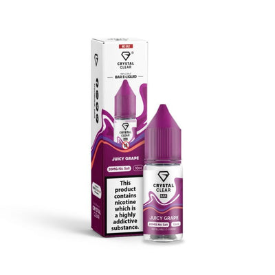 Crystal Clear Juicy Grape 10ml nic salt e-liquid bottle and box with 20mg nicotine for MTL vape kits