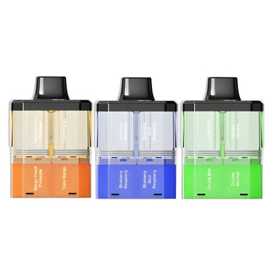 Set of three Crystal Galaxy Focus 2 30K prefilled pods in orange, blue, and green with 2ml capacity and flavor labels.