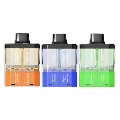 Set of three Crystal Galaxy Focus 2 30K prefilled pods in orange, blue, and green with 2ml capacity and flavor labels.