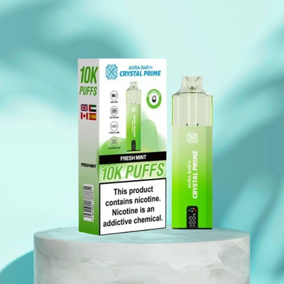 Crystal Prime 10000 Puffs reusable vape in fresh mint flavor with compact design and long-lasting battery.