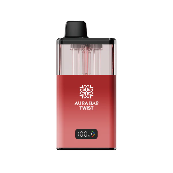 Aura Bar 40K Vape Kit red twist-base vape device with LED display and rechargeable battery