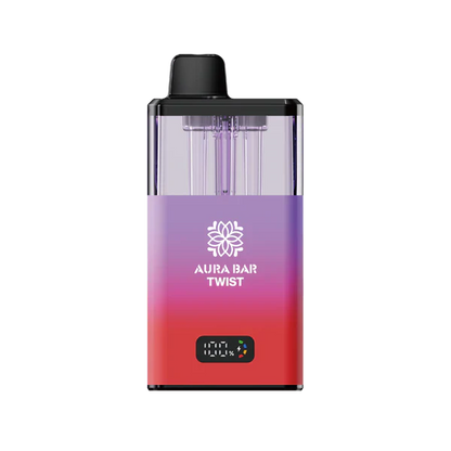 Aura Bar 40K Vape Kit with dual-flavour twist, 850mAh rechargeable battery, LED display, and mesh coil technology in a compact prefilled pod design.