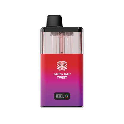 Aura Bar 40K Vape Kit prefilled pod with LED display, dual-flavour twist design, 850mAh rechargeable battery, mesh coil technology, 40,000 puffs, 5 pack