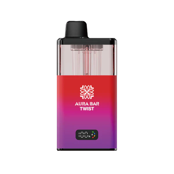 Aura Bar 40K Vape Kit prefilled pod with LED display, dual-flavour twist design, 850mAh rechargeable battery, mesh coil technology, 40,000 puffs, 5 pack