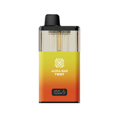 Aura Bar 40K Vape Kit with LED display, dual-flavour twist design, 850mAh rechargeable battery, mesh coil, and up to 40,000 puffs, 5-pack prefilled pods by Crystal Prime