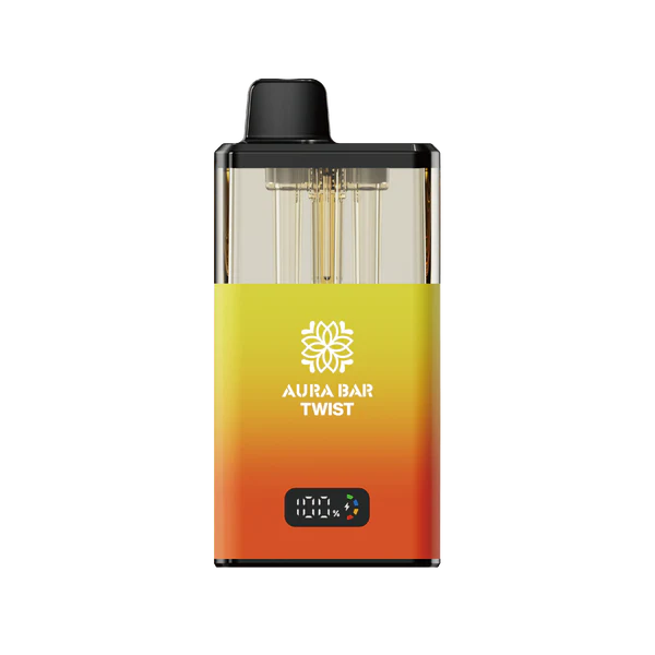Aura Bar 40K Vape Kit with LED display, dual-flavour twist design, 850mAh rechargeable battery, mesh coil, and up to 40,000 puffs, 5-pack prefilled pods by Crystal Prime