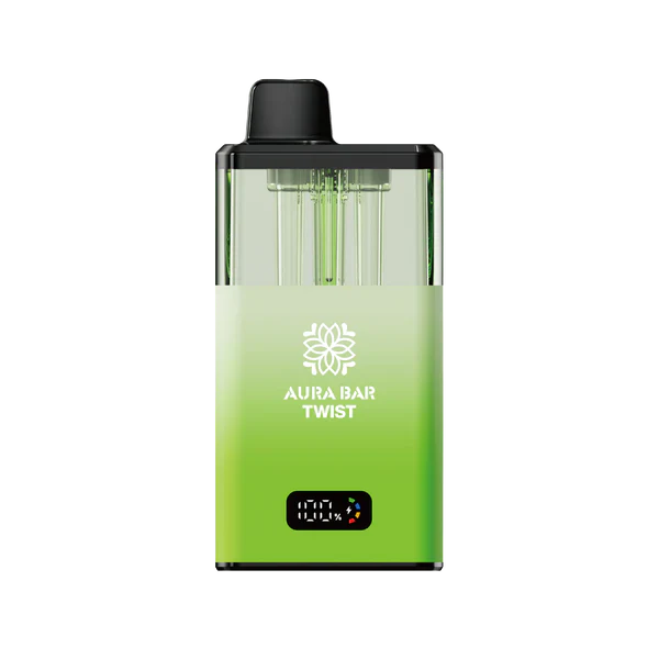 Aura Bar 40K Vape Kit by Crystal Prime green twist prefilled pod with LED display and rechargeable battery
