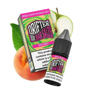 Drifter Bar Nic Salt 10ml Apple Peach nicotine salt e-liquid with peach and apple fruit background