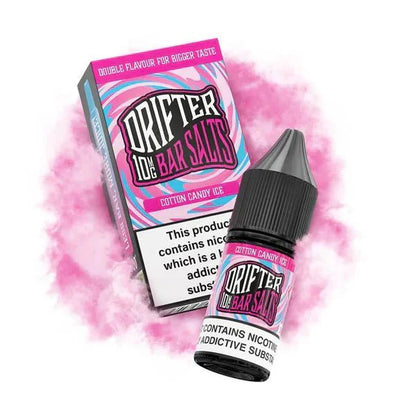 Drifter Bar Nic Salt 10ml e-liquid bottle and box with cotton candy ice flavor and 10mg nicotine strength