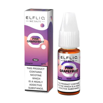 Elf Bar Elfliq Pink Grapefruit 10ml Nic Salt e-liquid bottle and box with 20mg nicotine strength and 50/50 VG/PG ratio