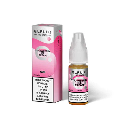 Elf Bar Elfliq 10ml Strawberry Ice Cream Nic Salt with 20mg nicotine in pink box and bottle