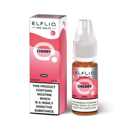 Elf Bar Elfliq Cherry Nic Salt 10ml bottle and box with 10mg nicotine strength and 50/50 VG/PG ratio