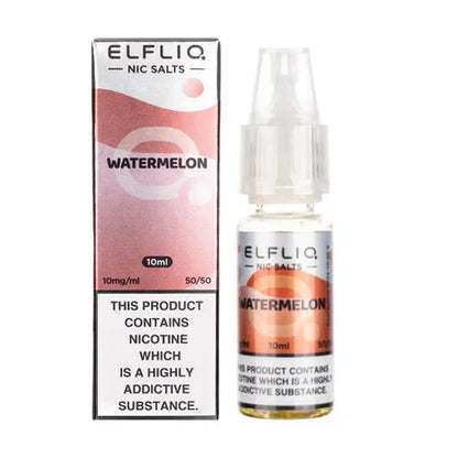 Elf Bar Elfliq 10ml Watermelon Nic Salt with 10mg nicotine strength and 50/50 VG/PG ratio in a box of 10 bottles