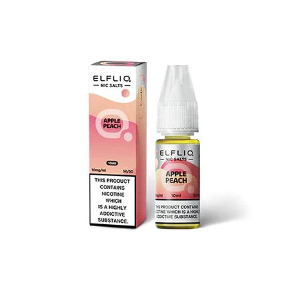 Elf Bar Elfliq 10ml Nic Salt Apple Peach flavor bottle and packaging with 10mg nicotine and 50/50 VG/PG ratio