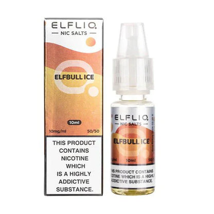 Elf Bar Elfliq 10ml Nic Salt bottle and box with 10mg nicotine strength and 50/50 VG/PG ratio in Elfbull Ice flavor
