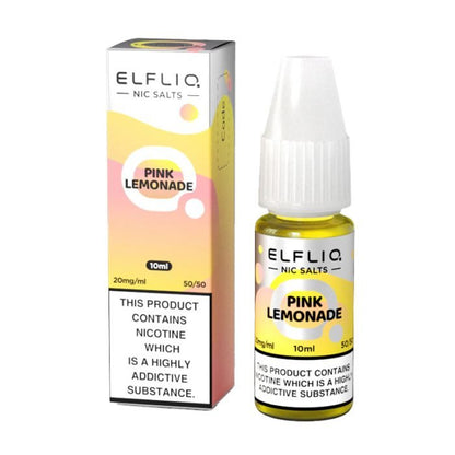 Elf Bar Elfliq 10ml Nic Salt Pink Lemonade flavor box of 10 bottles with 20mg nicotine and 50/50 VG/PG ratio