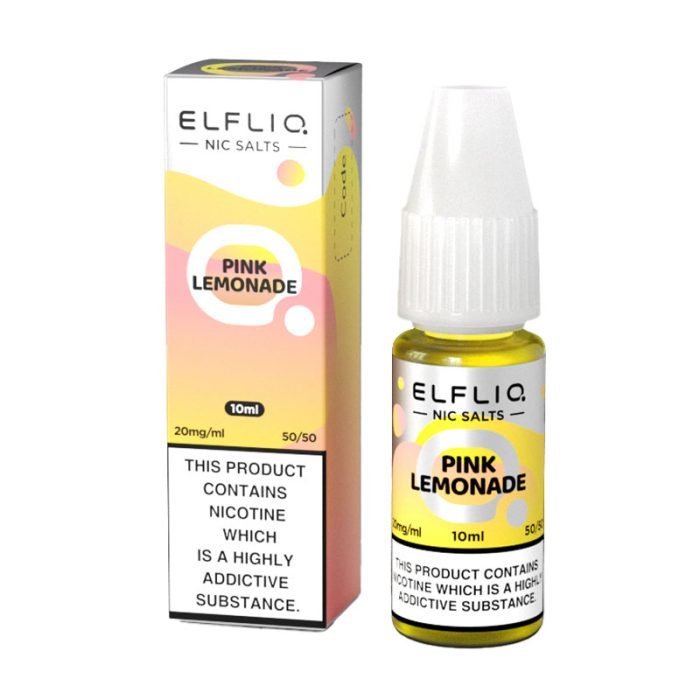 Elf Bar Elfliq 10ml Nic Salt Pink Lemonade flavor box of 10 bottles with 20mg nicotine and 50/50 VG/PG ratio